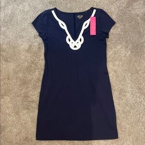 Lilly Pulitzer Navy Dress with White Braided V-Neck